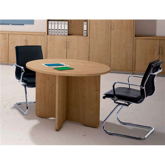 Mesa De Reunion Rocada Redonda 3006Aw01 Estructura Madera En Aspas Color Blanco Tablero Haya 120Cm Diametro