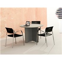 Mesa De Reunion Rocada Redonda 3006Aw02 Estructura Madera En Aspas Color Blanco Tablero Gris 120Cm Diametro