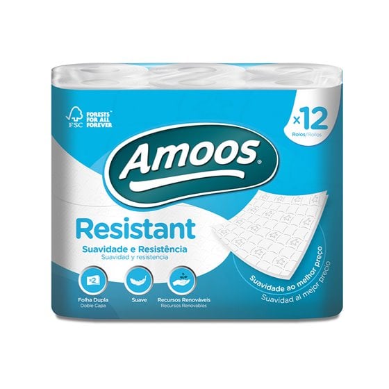 Papel Higienico Amoos 2 Capas 100 Mm Diametro X 87 Mm Alto Paquete De 12 Rollos