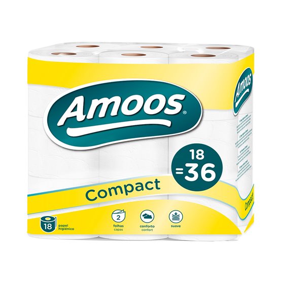 Papel Higienico Amoos Doble Largo 2 Capas 120 Mm Diametro X 90 Mm Alto Paquete De 18 Rollos