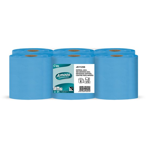 Papel Secamanos Amoos 2 Capas Professional 200 Mm X 125 Mt Color Azul Paquete De 6 Rollos