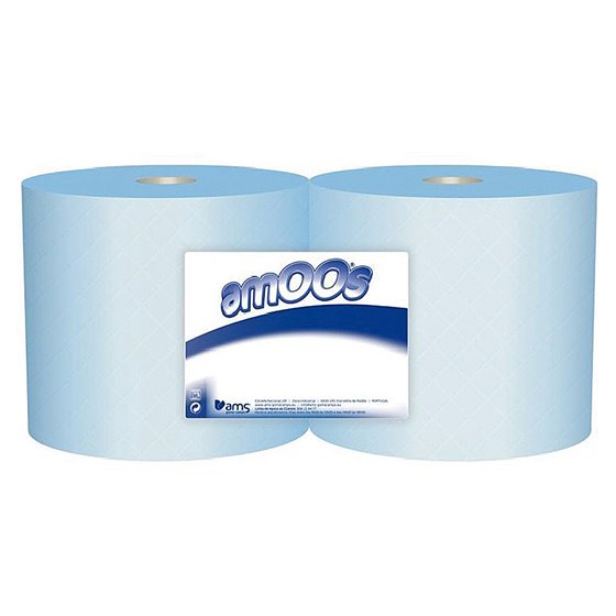 Papel Secamanos Industrial Amoos 2 Capas 235 Mm X 300 Mt Color Azul Paquete De 2 Rollos