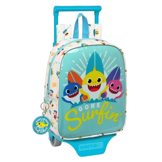 Mochila Con Bolsillo Con Carro 805 Baby Shark "Surfing"22 x 27 x 10 cm.