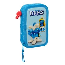 Plumier Doble Pequeño 28 Piezas Los Pitufos12,5 x 19,5 x 4 cm.