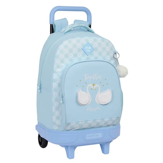 Mochila Grande Con Ruedas Compact Extraible Glowlab "Cisnes"33 x 45 x 22 cm.