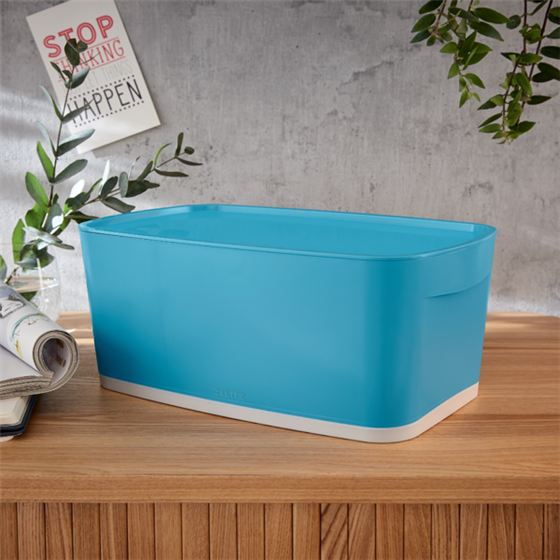 Leitz Mybox Cosy Pequeña Con Tapa, Caja De Almacenamiento Azul Calma